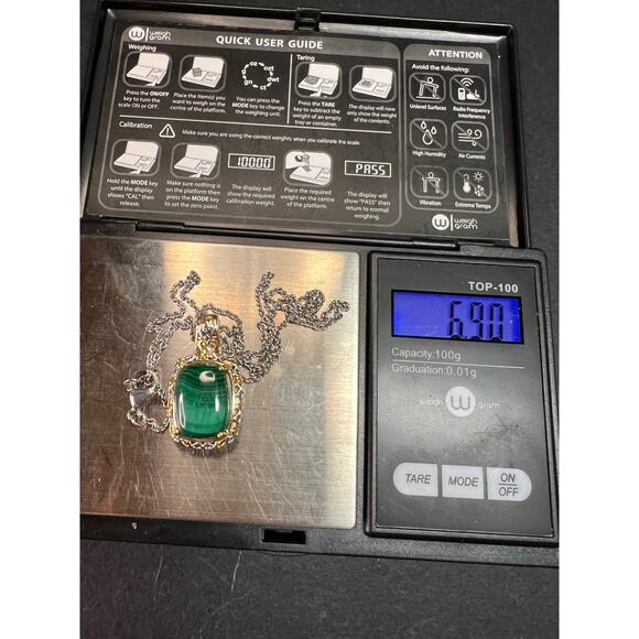 New Karis Platinum & 18K Gold Plated Malachite Pendant Necklace 20” - Picture 10 of 10